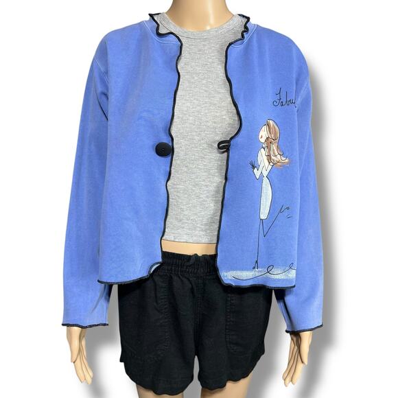 Vintage Stick Chics Womens Hand Painted Sweatshirt Button Closure Blue Medium - Picture 7 of 14